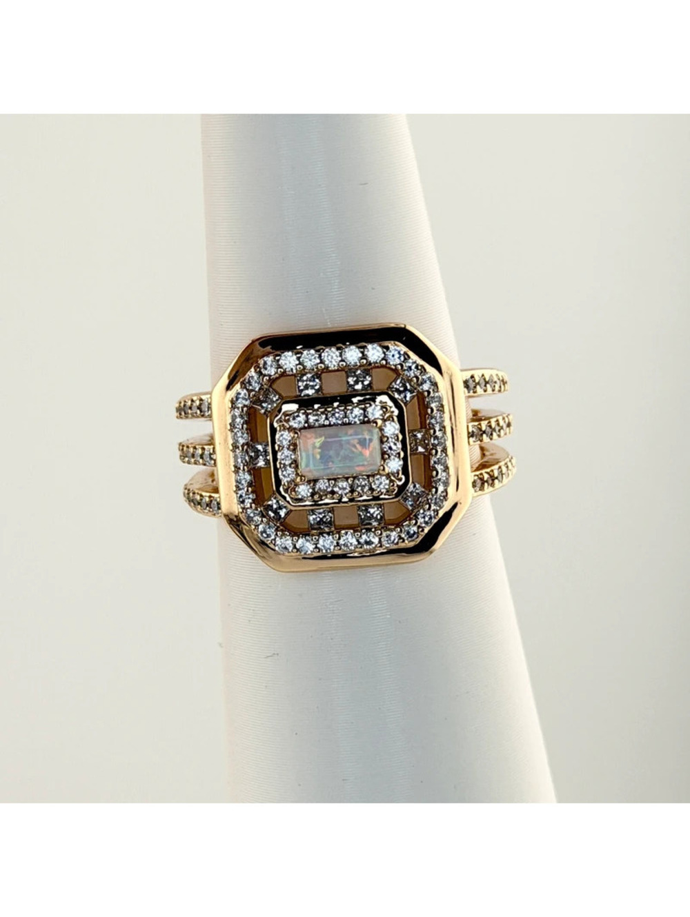 Bomb Party October Sz 7 “Lined In Grace” Opal on Yellow Gold